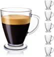 JoyJolt Declan Coffee Mug. Glass Coffee Mugs Set of 6. Clear Glass Coffee Cups 16 Oz with Handles for Hot Beverages - Cappuccino, Latte, Big Tea Cup. Crystal Clear Glass Cups, Espresso Coffee Gifts